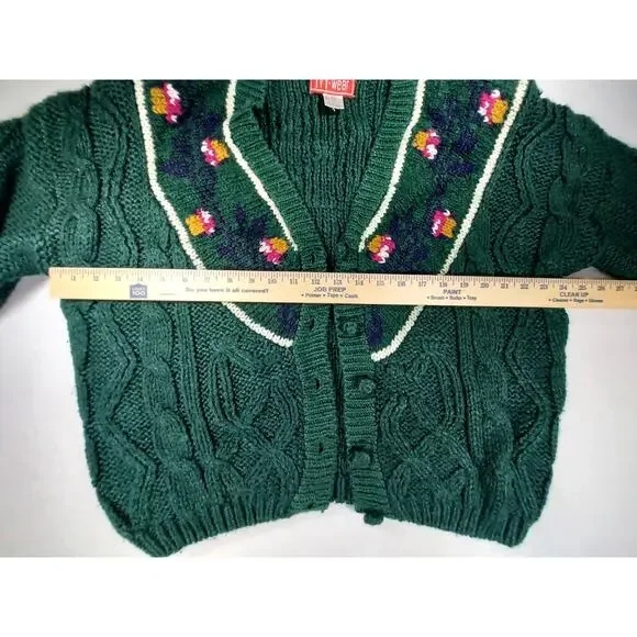 Vintage 90s IVY Handmade Knitted Green Floral Cardigan Sweater Sz L Grannycore - Picture 4 of 6